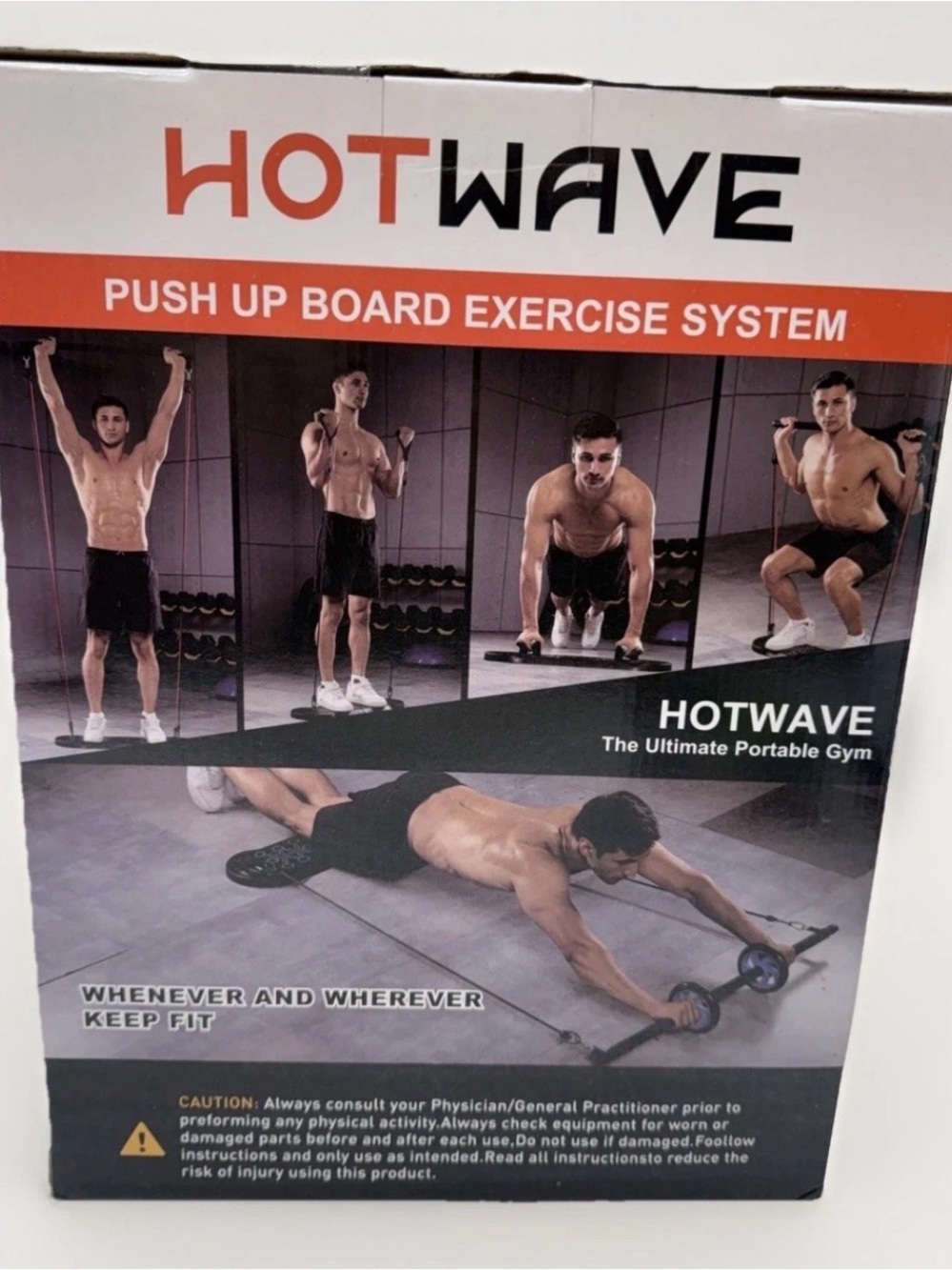 HOTWAVE Push Up Board Exercise System Portable Home Gym w/ Resistance Bands NEW